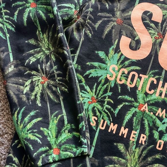 Scotch & Soda All Over Palm Tree Print French Terry Pullover Green Hoodie (M) - Picture 2 of 16